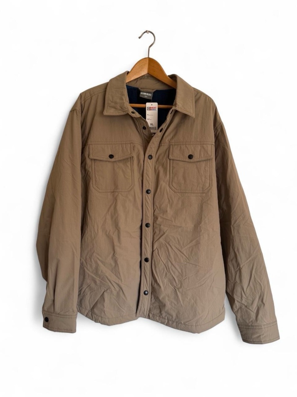 32 Degrees Heat Men XL Desert Taupe Fleece Lined Nylon Shacket Jacket NWT